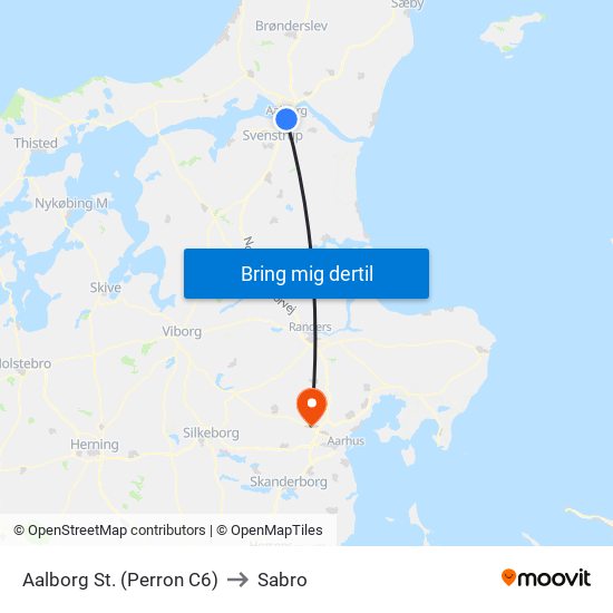 Aalborg St. (Perron C6) to Sabro map
