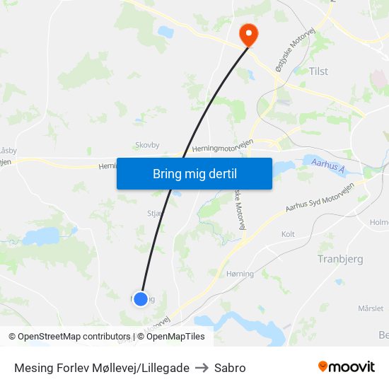 Mesing Forlev Møllevej/Lillegade to Sabro map