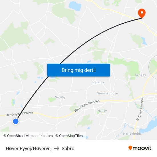 Høver Ryvej/Høvervej to Sabro map