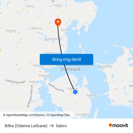 Bilka (Odense Letbane) to Sabro map