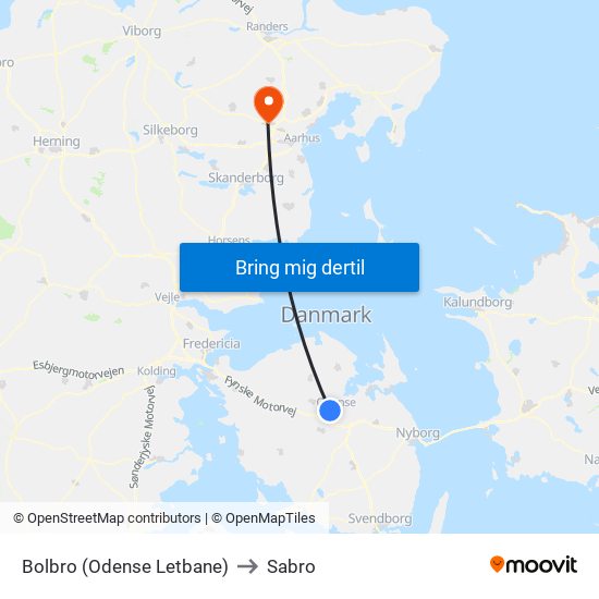 Bolbro (Odense Letbane) to Sabro map