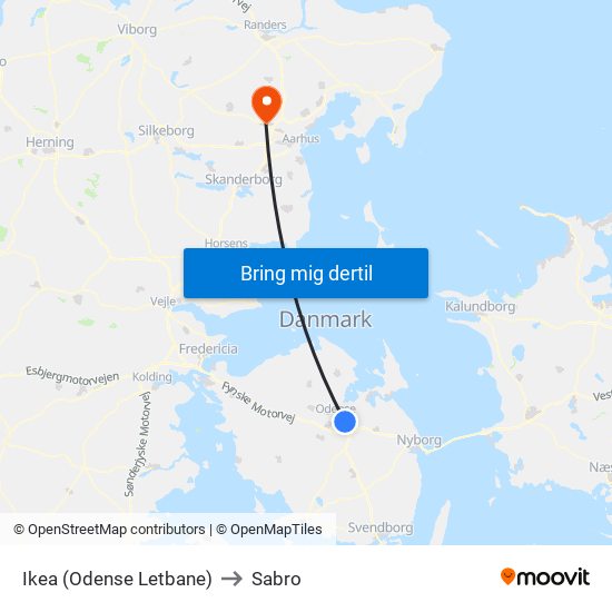 Ikea (Odense Letbane) to Sabro map