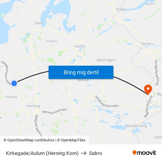 Kirkegade/Aulum (Herning Kom) to Sabro map