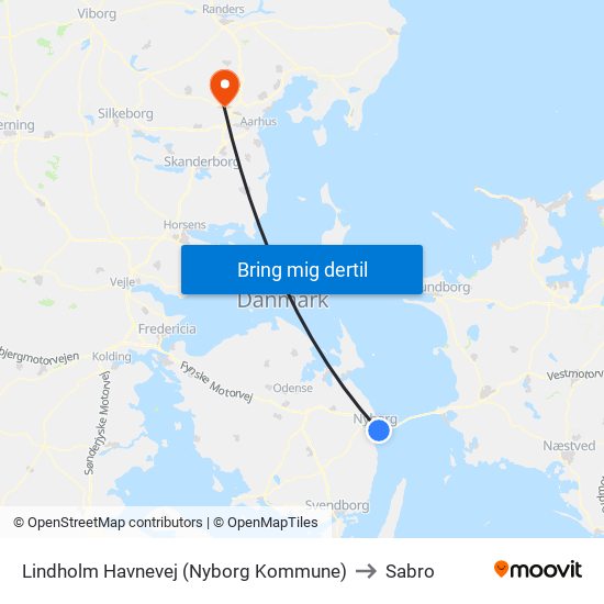 Lindholm Havnevej (Nyborg Kommune) to Sabro map