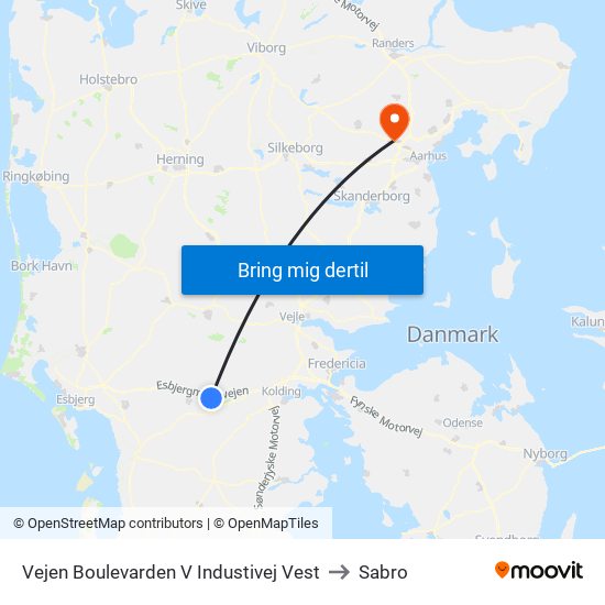 Vejen Boulevarden V Industivej Vest to Sabro map