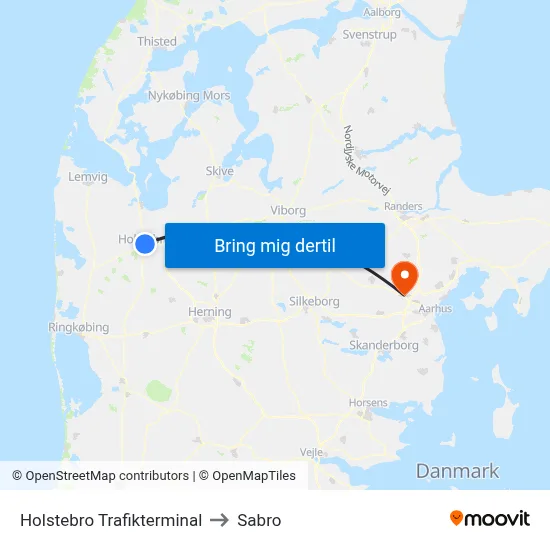 Holstebro Trafikterminal to Sabro map