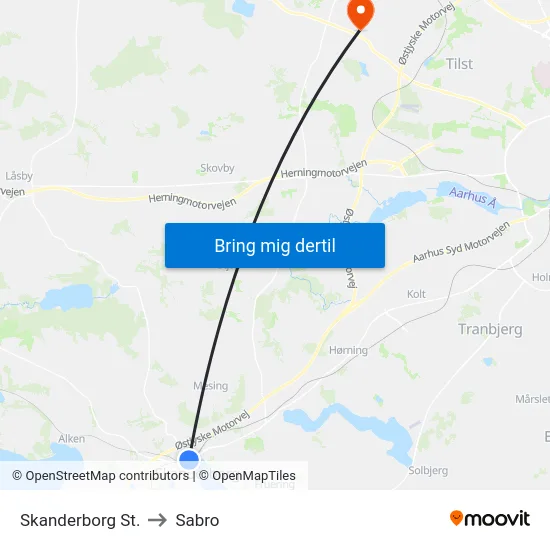 Skanderborg St. to Sabro map