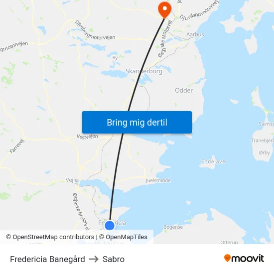 Fredericia Banegård to Sabro map