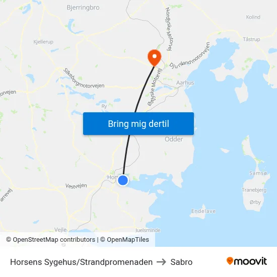 Horsens Sygehus/Strandpromenaden to Sabro map