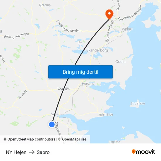 NY Højen to Sabro map
