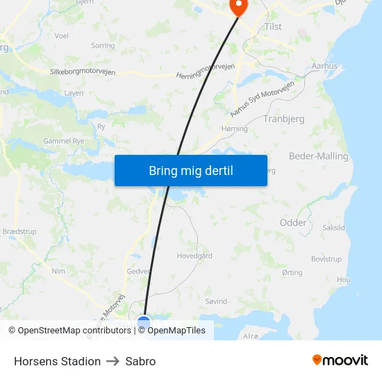 Horsens Stadion to Sabro map
