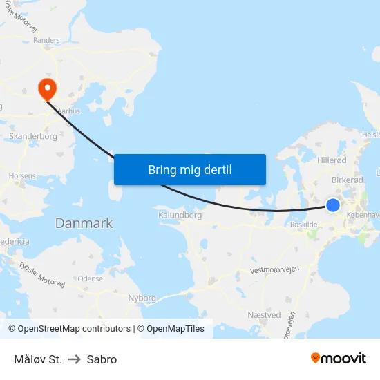 Måløv St. to Sabro map