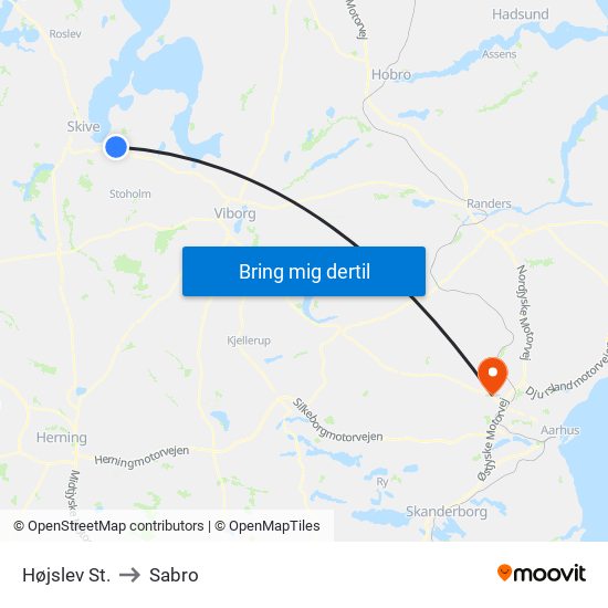 Højslev St. to Sabro map