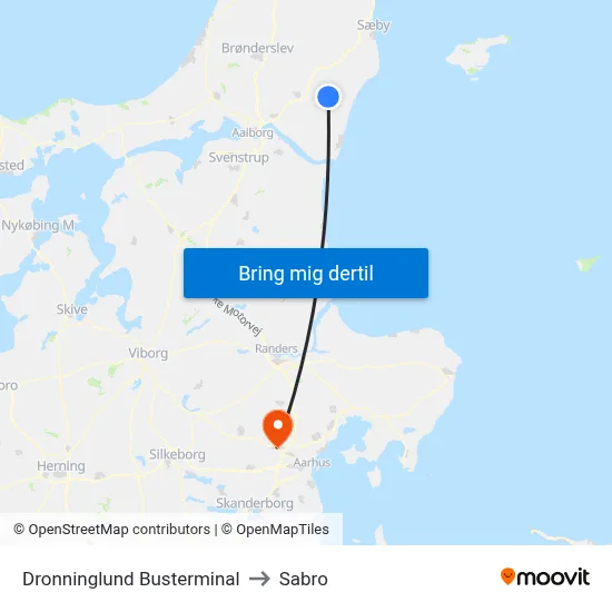 Dronninglund Busterminal to Sabro map