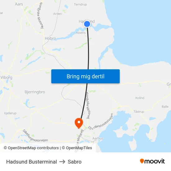 Hadsund Busterminal to Sabro map