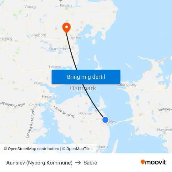 Aunslev (Nyborg Kommune) to Sabro map