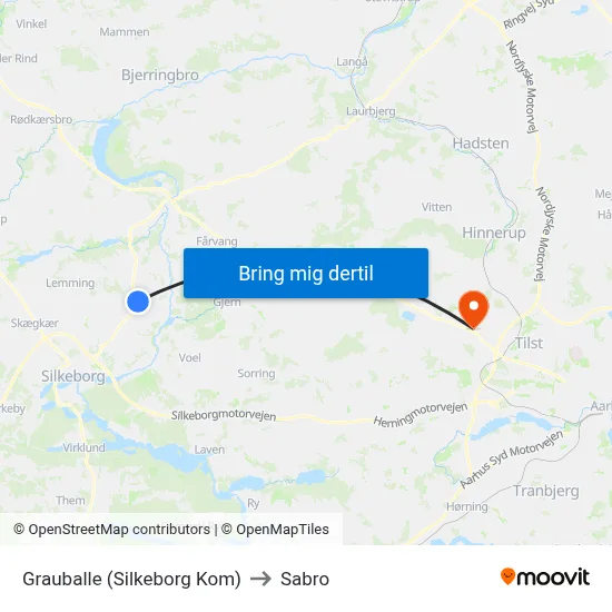 Grauballe (Silkeborg Kom) to Sabro map