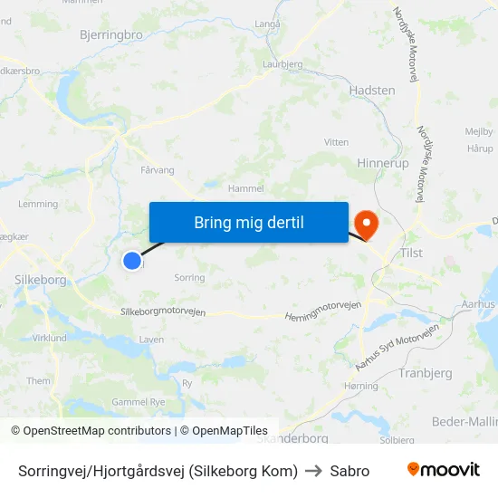 Sorringvej/Hjortgårdsvej (Silkeborg Kom) to Sabro map