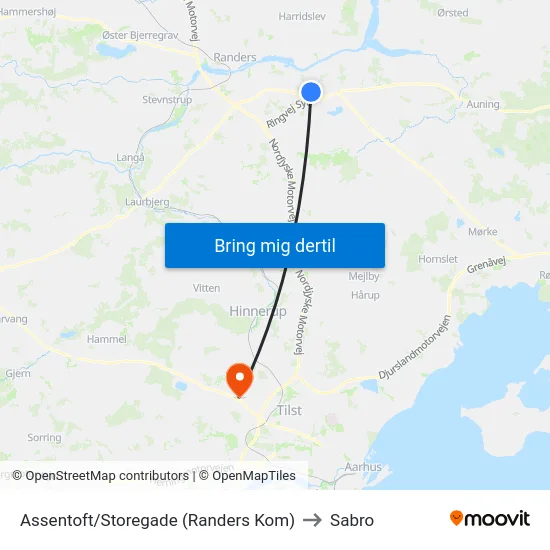 Assentoft/Storegade (Randers Kom) to Sabro map