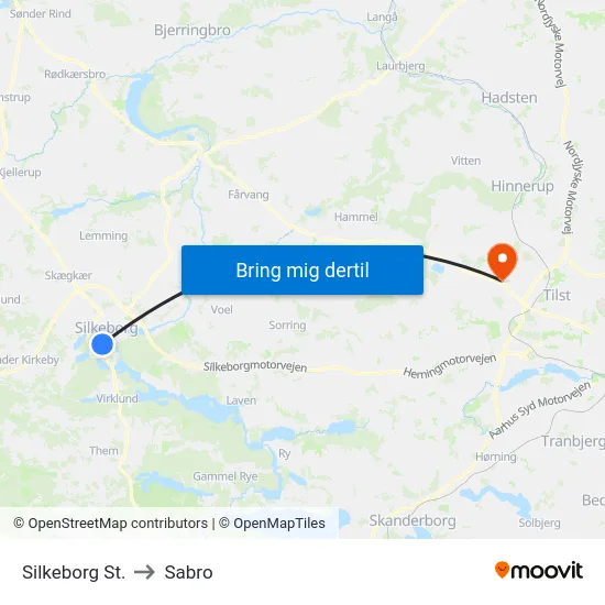 Silkeborg St. to Sabro map