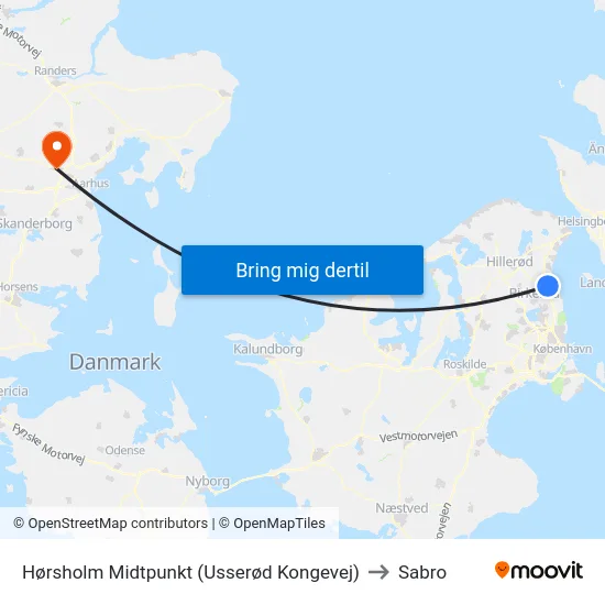 Hørsholm Midtpunkt (Usserød Kongevej) to Sabro map