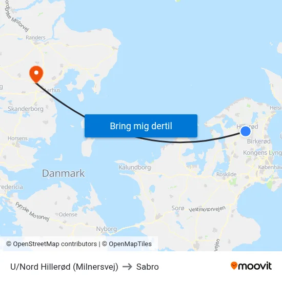 U/Nord Hillerød (Milnersvej) to Sabro map