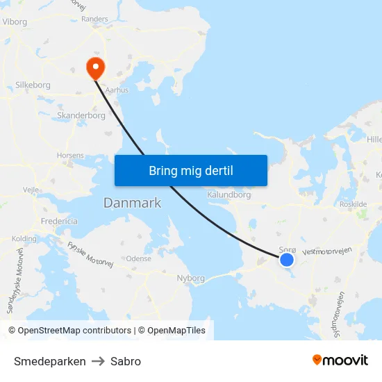 Smedeparken to Sabro map