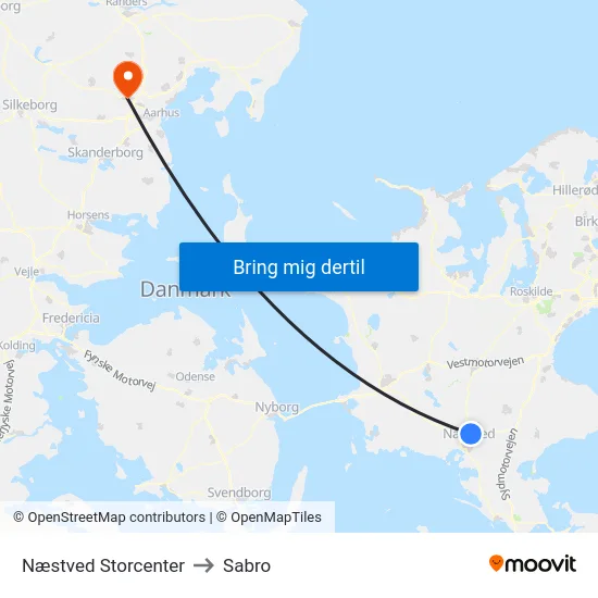 Næstved Storcenter to Sabro map