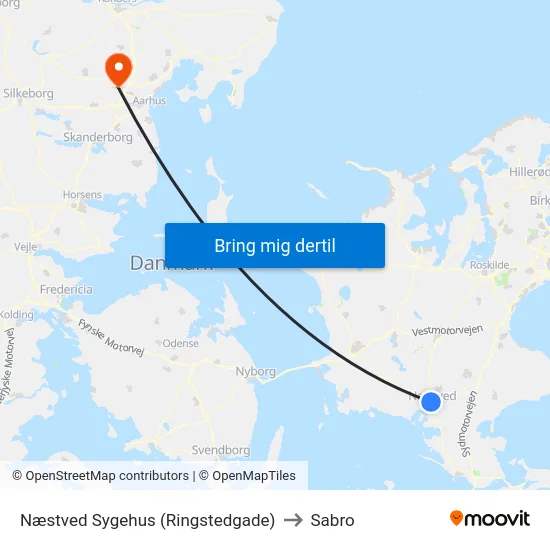 Næstved Sygehus (Ringstedgade) to Sabro map