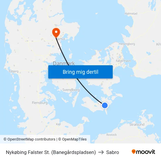 Nykøbing Falster St. (Banegårdspladsen) to Sabro map