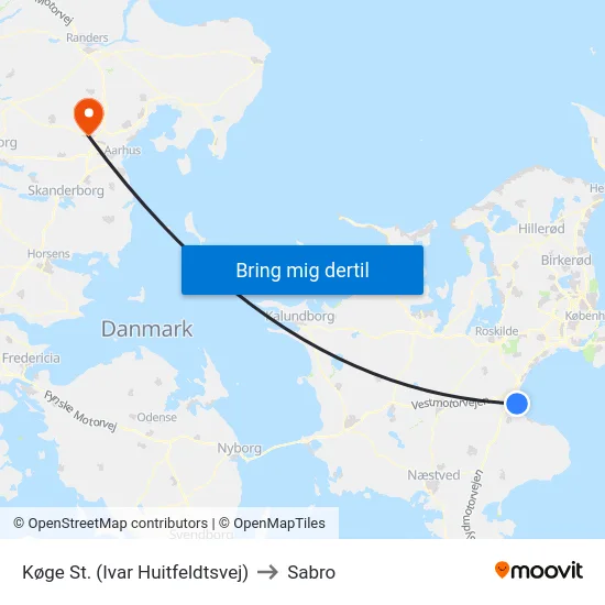 Køge St. (Ivar Huitfeldtsvej) to Sabro map