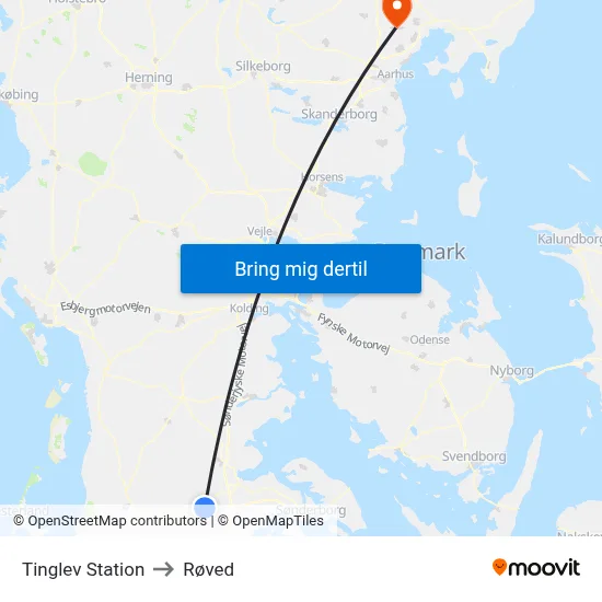 Tinglev Station to Røved map