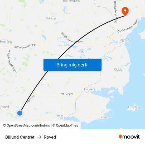 Billund Centret to Røved map
