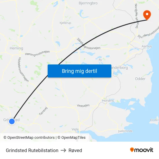 Grindsted Rutebilstation to Røved map