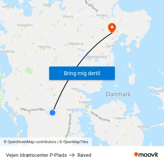 Vejen Idrætscenter P-Plads to Røved map