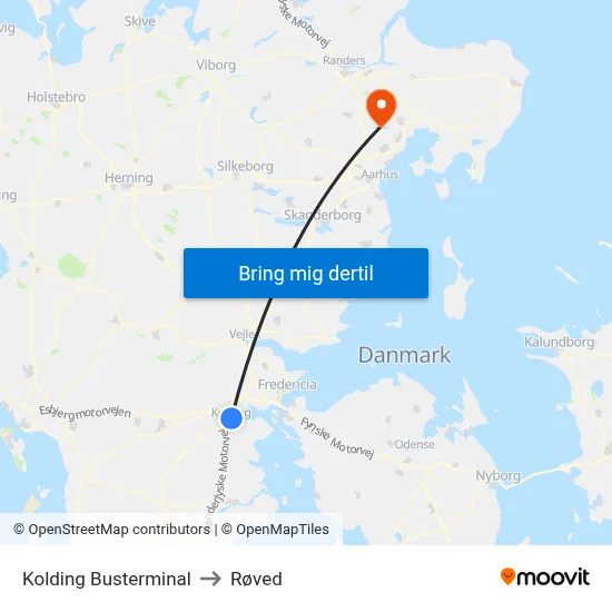 Kolding Busterminal to Røved map