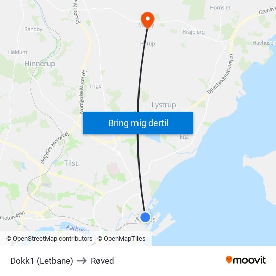 Dokk1 (Letbane) to Røved map