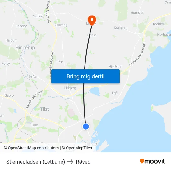Stjernepladsen (Letbane) to Røved map
