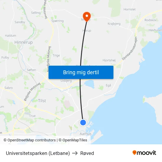 Universitetsparken (Letbane) to Røved map