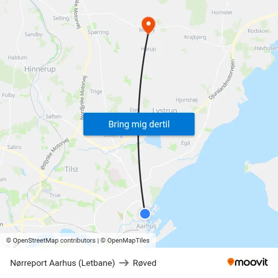 Nørreport Aarhus (Letbane) to Røved map