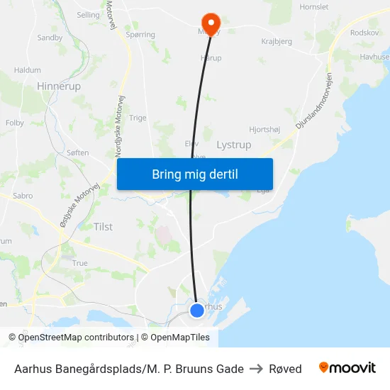 Aarhus Banegårdsplads/M. P. Bruuns Gade to Røved map