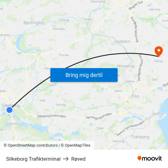 Silkeborg Trafikterminal to Røved map