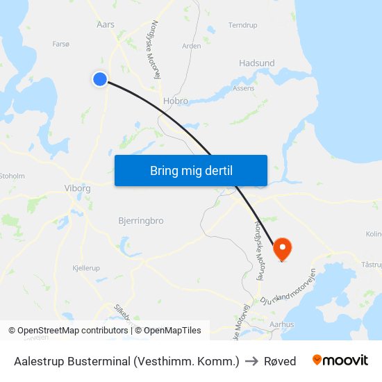 Aalestrup Busterminal (Vesthimm. Komm.) to Røved map