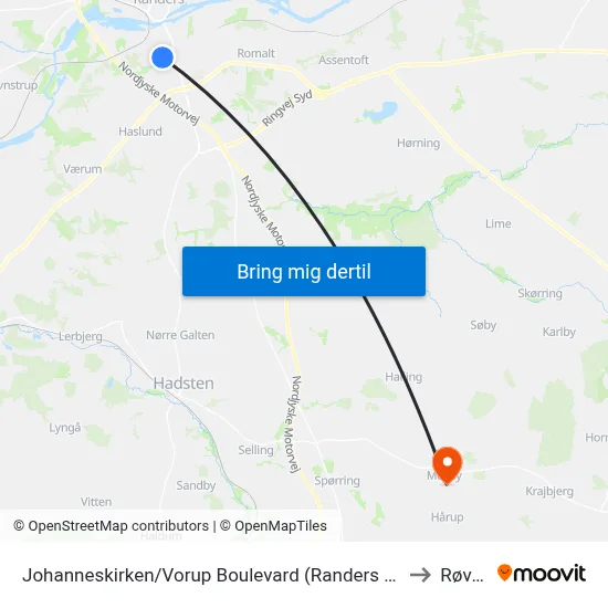 Johanneskirken/Vorup Boulevard (Randers Kom) to Røved map
