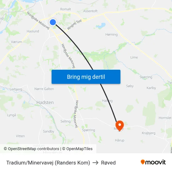Tradium/Minervavej (Randers Kom) to Røved map