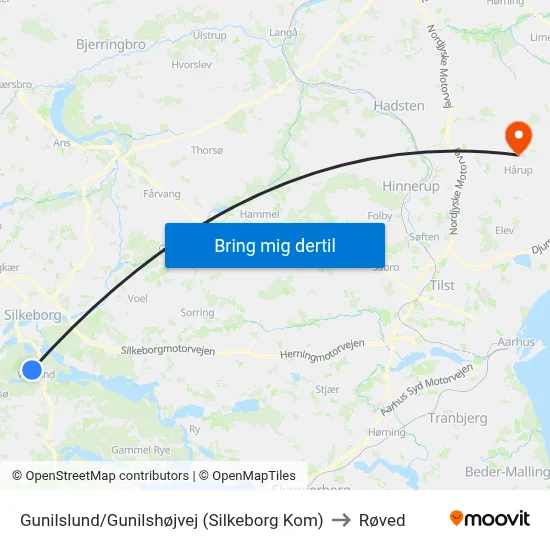 Gunilslund/Gunilshøjvej (Silkeborg Kom) to Røved map