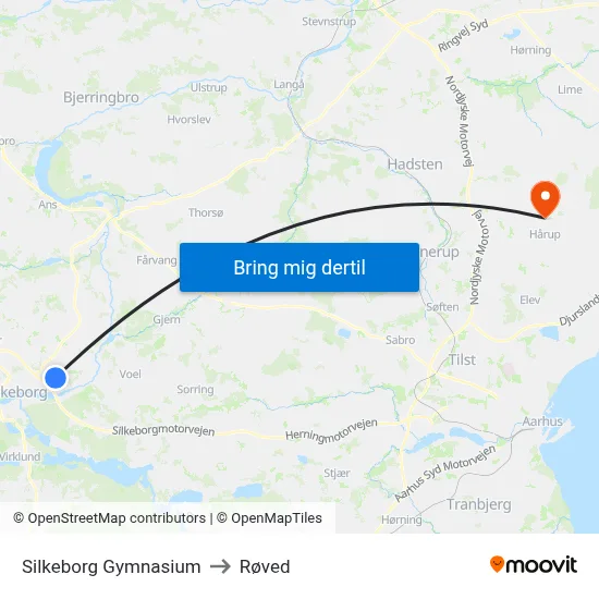 Silkeborg Gymnasium to Røved map