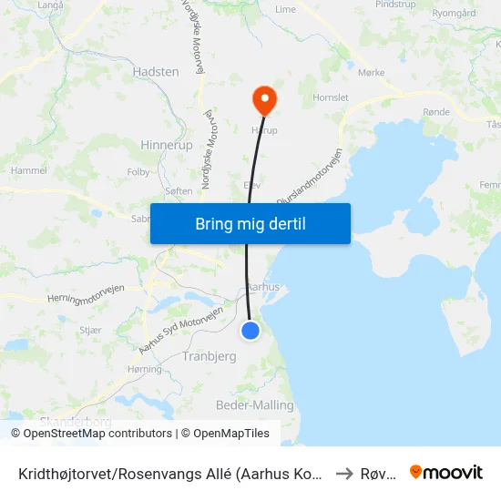 Kridthøjtorvet/Rosenvangs Allé (Aarhus Kom) to Røved map