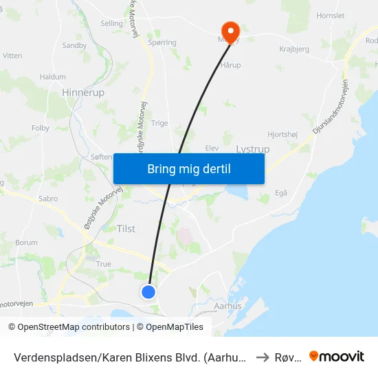 Verdenspladsen/Karen Blixens Blvd. (Aarhus Kom) to Røved map