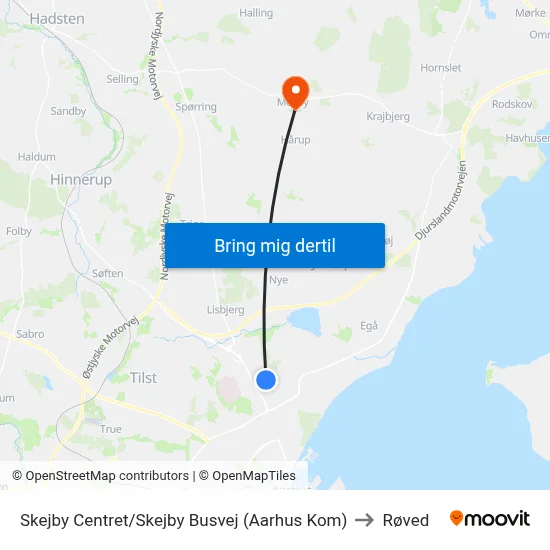 Skejby Centret/Skejby Busvej (Aarhus Kom) to Røved map